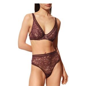 NWT Wolford Nets and Roses Full Cup Bra 34E Plum